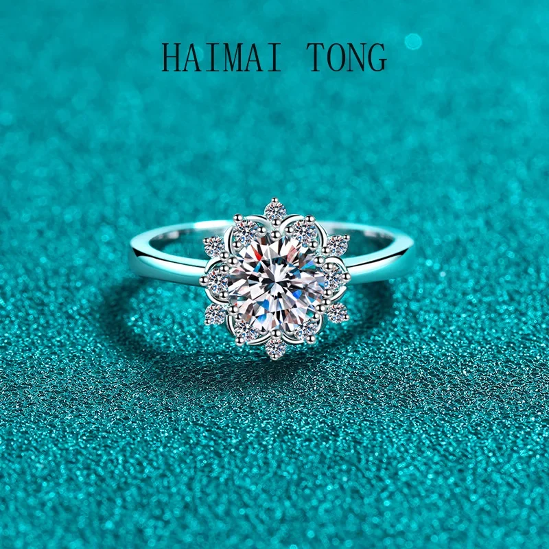 

HAIMAITONG Moissanite PT950 Platinum Ring, Women's Sunflower Classic Six Claw Ring, Elegant and Premium
