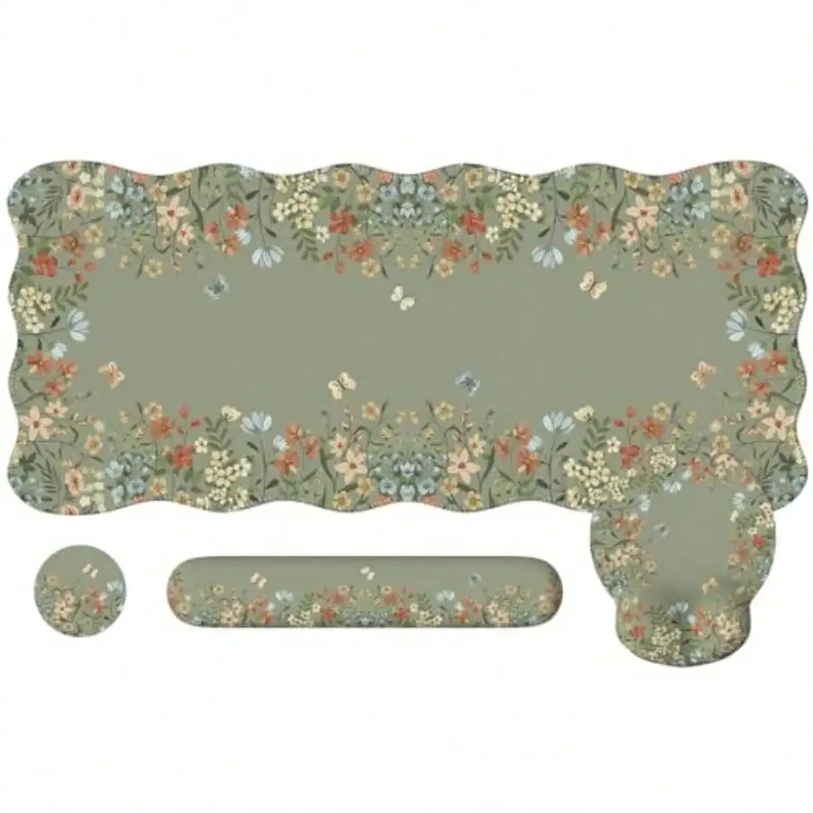 

Набор ковриков для стола: большой коврик для мыши с подставкой для запястья, эргономичная подставка для запястья для клавиатуры, женский компьютерный коврик с цветочным узором и фигурным краем