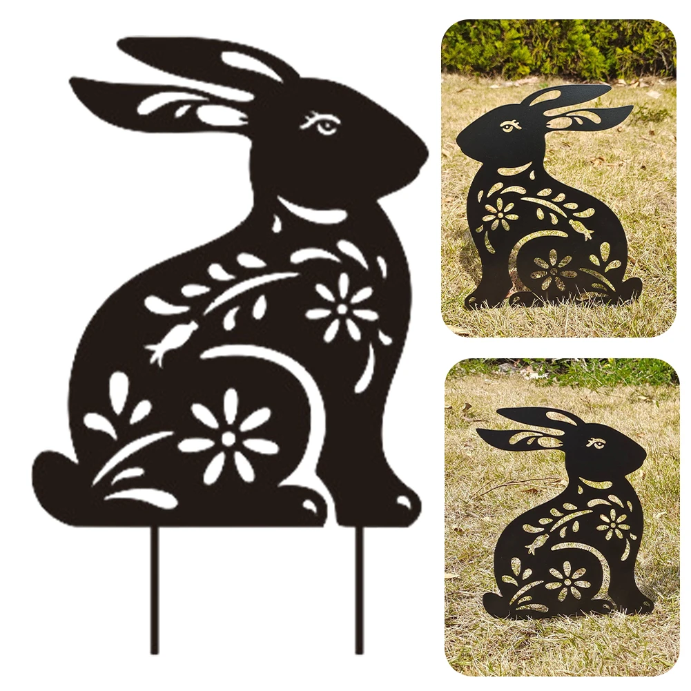 Easter Decor Black Rabbit Silhouette Stake Lying Down Rabbit Decorative Garden Stake Gerbera for Flowerbeds Planters Patios Lawn