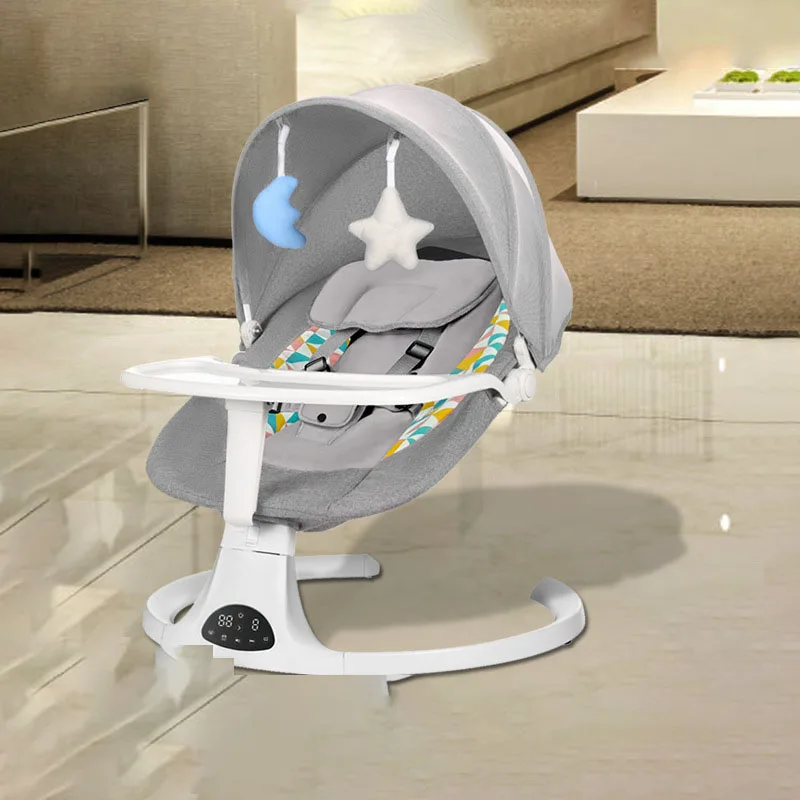 Baby Rocking Chair Remote Control Cot Electric Baby Swing Lounger Newborn Multifunction Baby Bassinet with Wireless, Food Tray