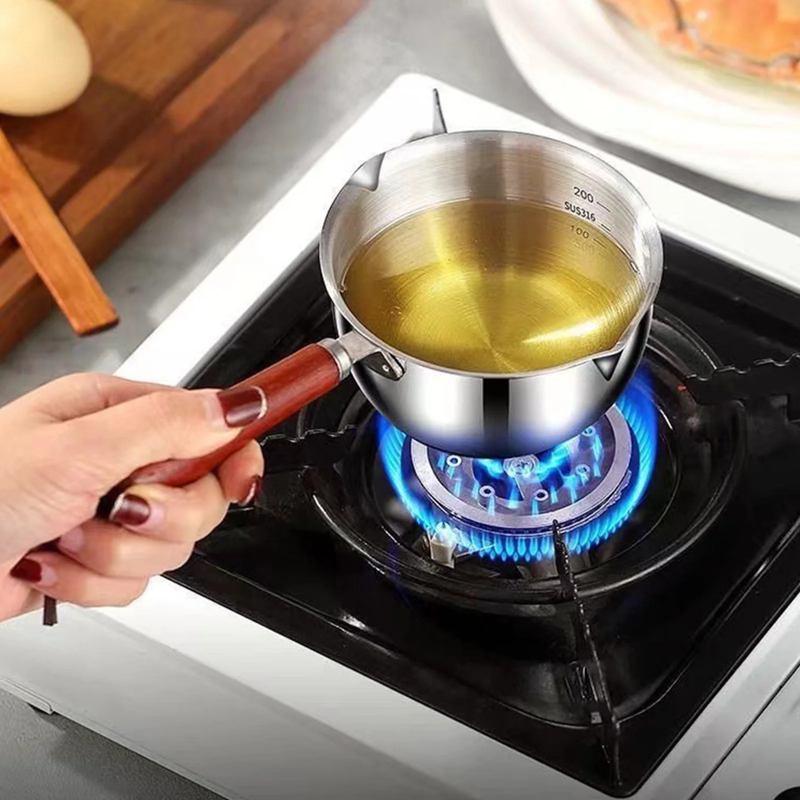 

D9 Butter Warmer Pan Mini Milk Warmer Pot 304 Stainless Steel 200ml Antislip Handle Rustproof Oil Pot for Kitchen Mini Oil Pot