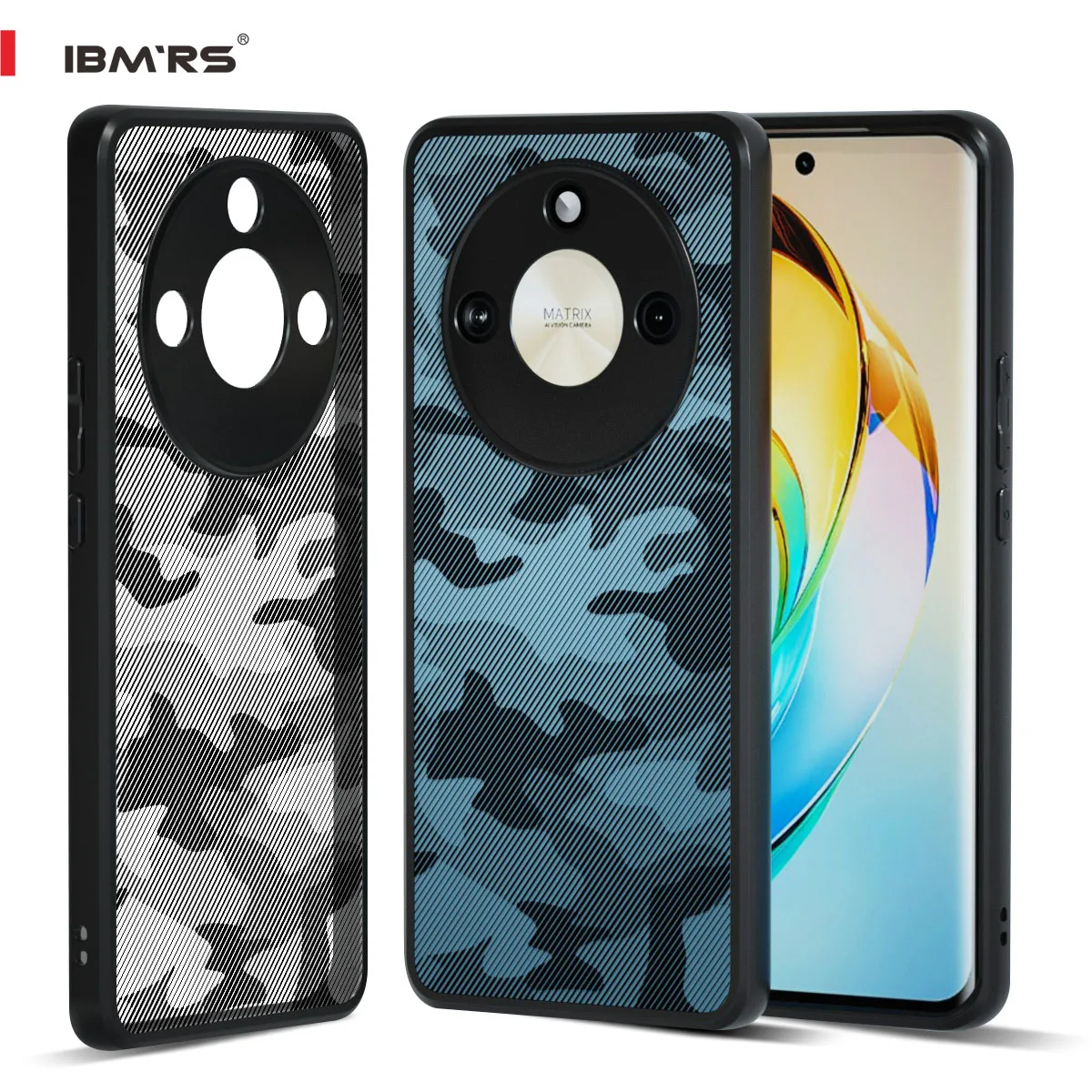 

IBMRS for Honor X50 Phone Case, Translucent Matte Shockproof Anti-Fingerprint Protective Cover Black Camo