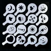 Latte Art Coffee Decorating Stencils, Plastic Stencils, Oatmeal Cupcake Cake Cappuccino Hot Chocolate for Adult Children 16Pcs