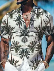 Tropical Palm Tree Vacation Hawaiian Men's Shirt Outdoor Hawaiian Holiday Summer Turndown Short Sleeve Tee Tops Aloha Shirt