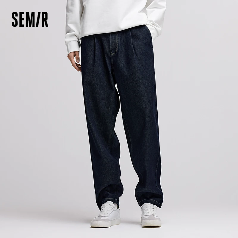 Spodnie męskie Semir Jeans 2024 zimowe, nowe, grube, luźne, zwężane, retro, z elastyczną talią, odzież męska, codzienne, na co dzień.