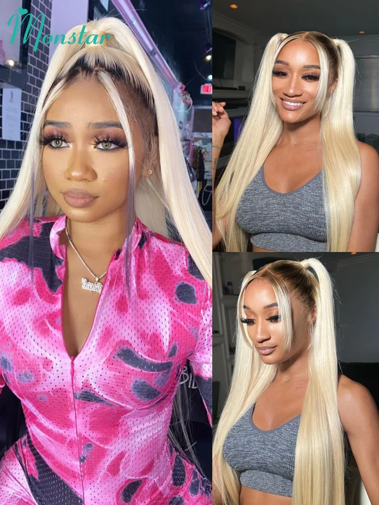 

Натуральный прямой парик из человеческих волос 1B 613, 13x6 HD Lace Frontal, омбре-блонд, оригинальные бразильские парики из необработанных волос для женщин