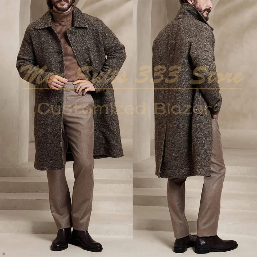 

Customzied Men's Suits Luxury Single Breasted Stand Lapel Long Blazer Formal 2 Piece Jacket Pants High Quality Winter Clothing