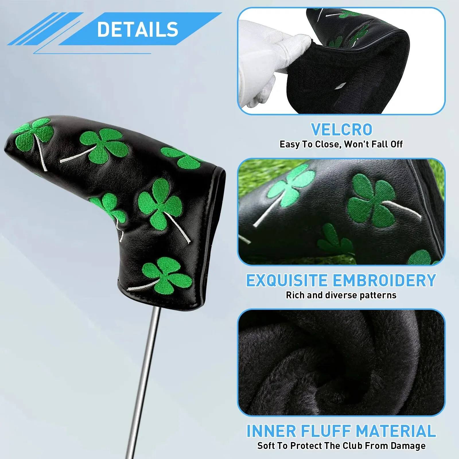 Golf Putter Head Covers Blade Club Headcover PU Leather Protector Cover Black White Fits All Putters for Men Women