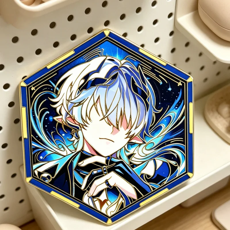 Adashir Hexagon Enamel Pin Badge, Anime Fanart Metal Lapel Brooch for Backpack, Collectible Gift
