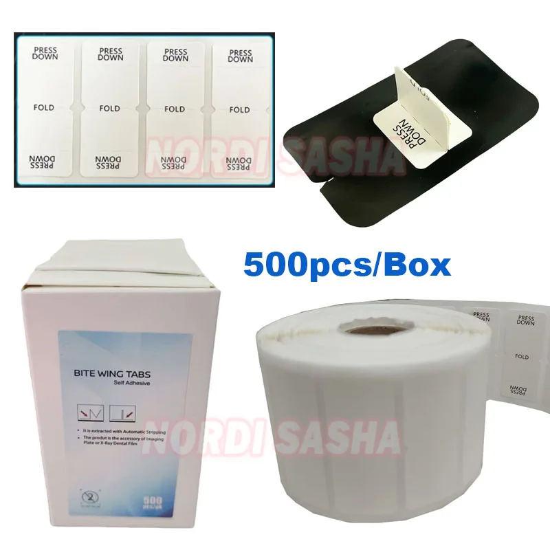 500 Tabs/Roll Dental Disposable Bite Wing Tab Self Adhesive For Dental Digital X-ray Film Phosphor Plates PSP Scanner Plate