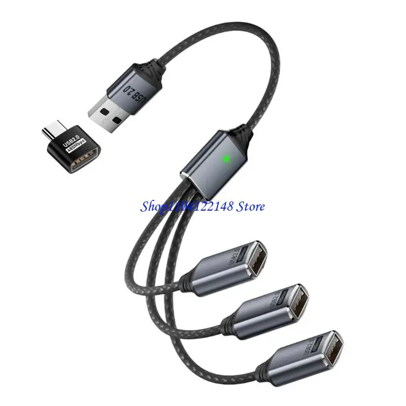P9FA Aluminum USB Hub USB Male to 3 Female Port for OTG Functionality and Enhances Device Connection