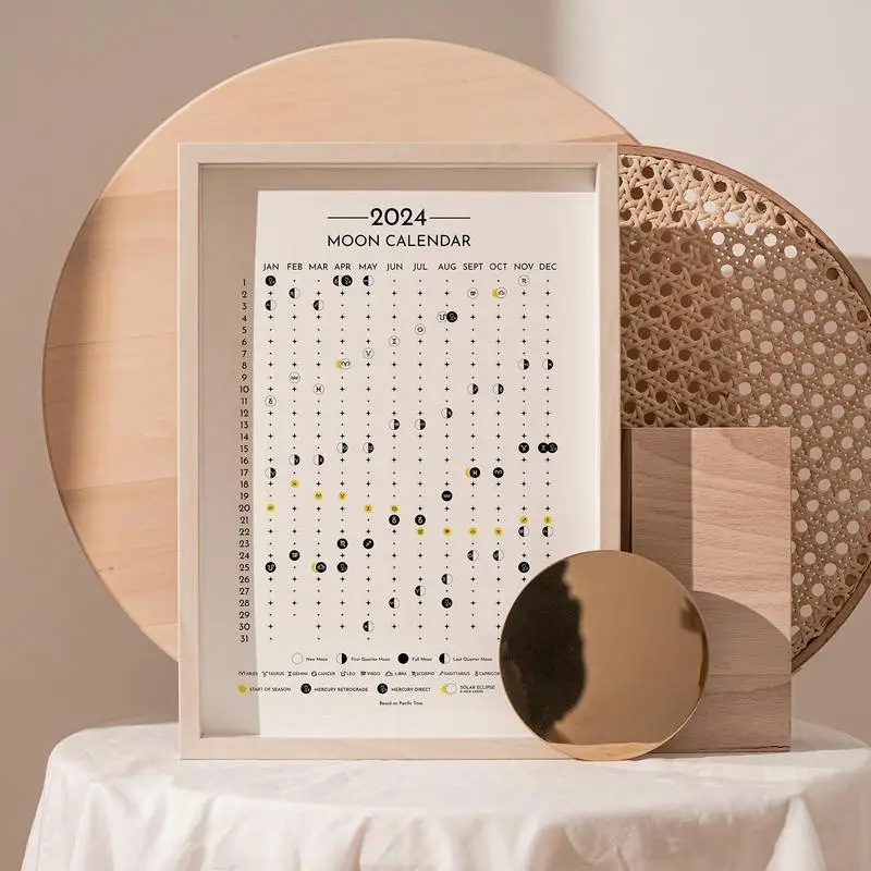 Calendario de fase Lunar 2024, decoración de pared con seguimiento de Luna, decoración de astrología Celestial