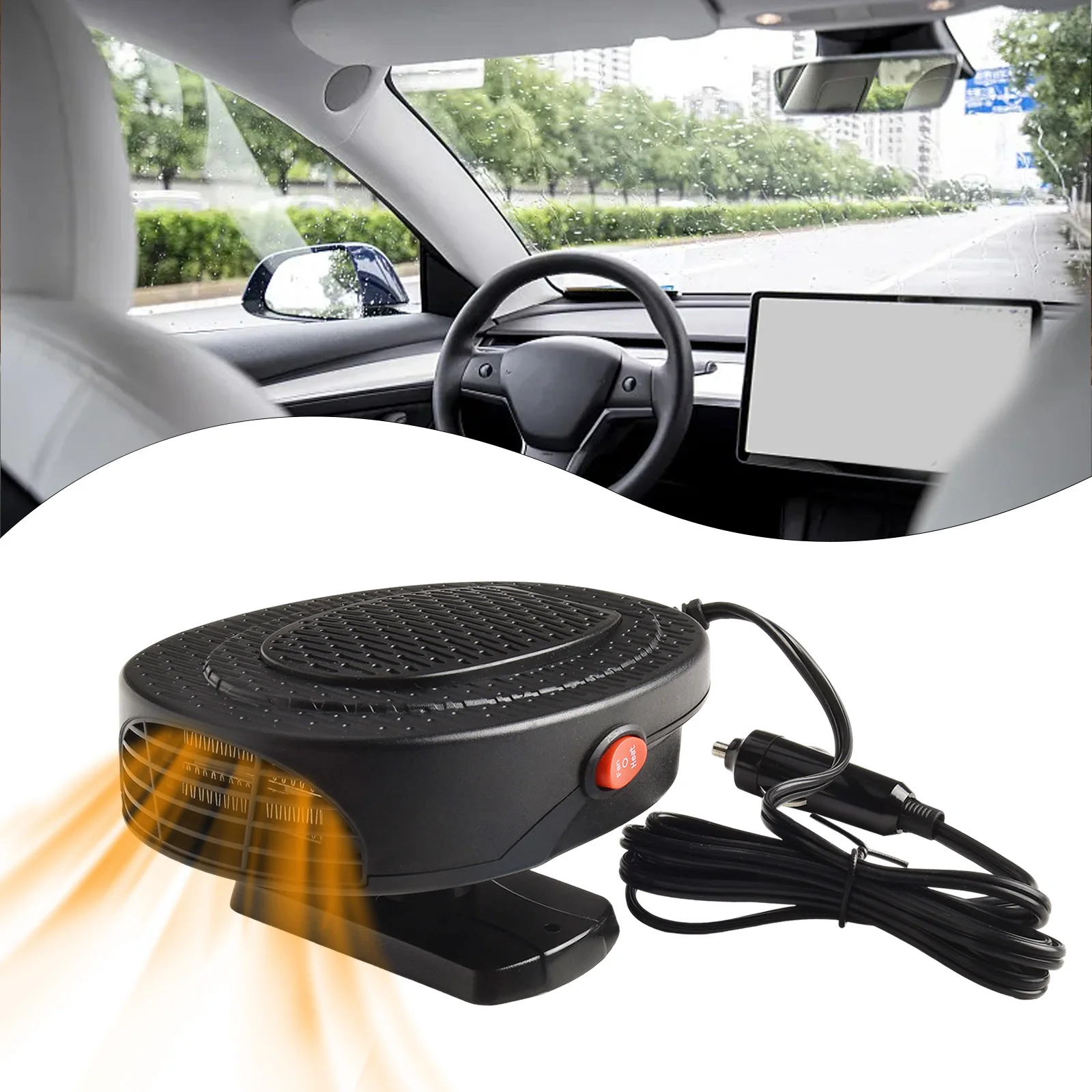 Car Fan Heater Hot Air Natural Wind Two Modes For 360° Swivel Stand Double-sided Tape Heater Cooler Dryer Fan Defroster Demister