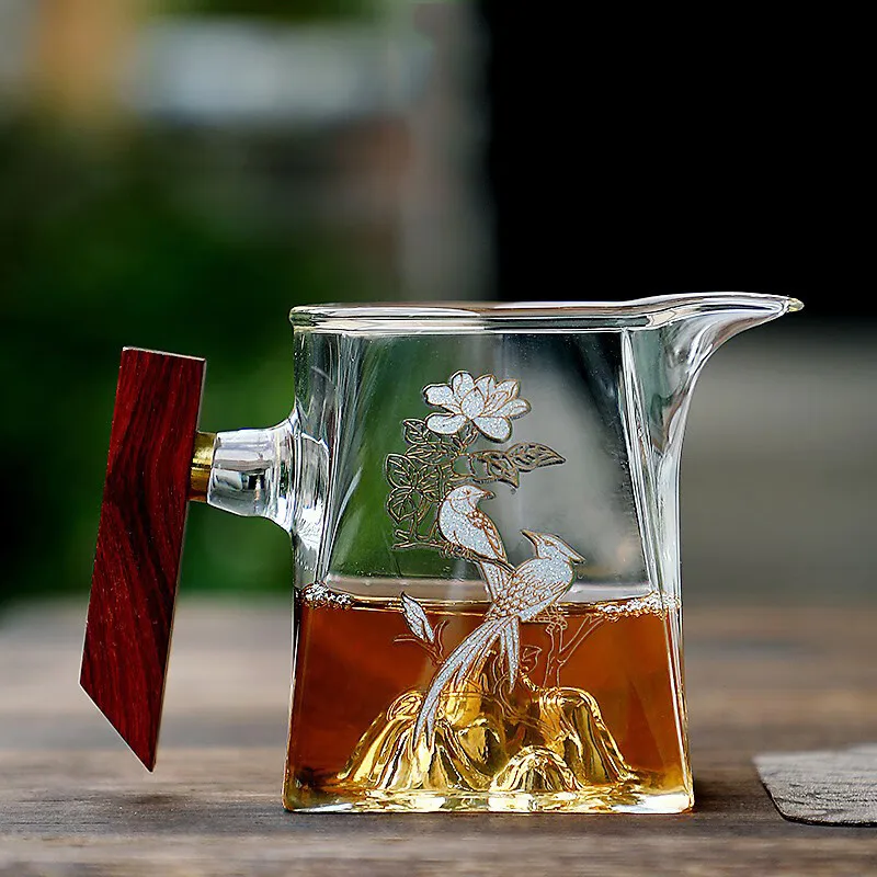 Glass Teapot with Wooden Handle, Kung Fu Tea Set Accessory, Tea Divider, High Temperature Resistant, Suitable for Electric Ceramic Stove