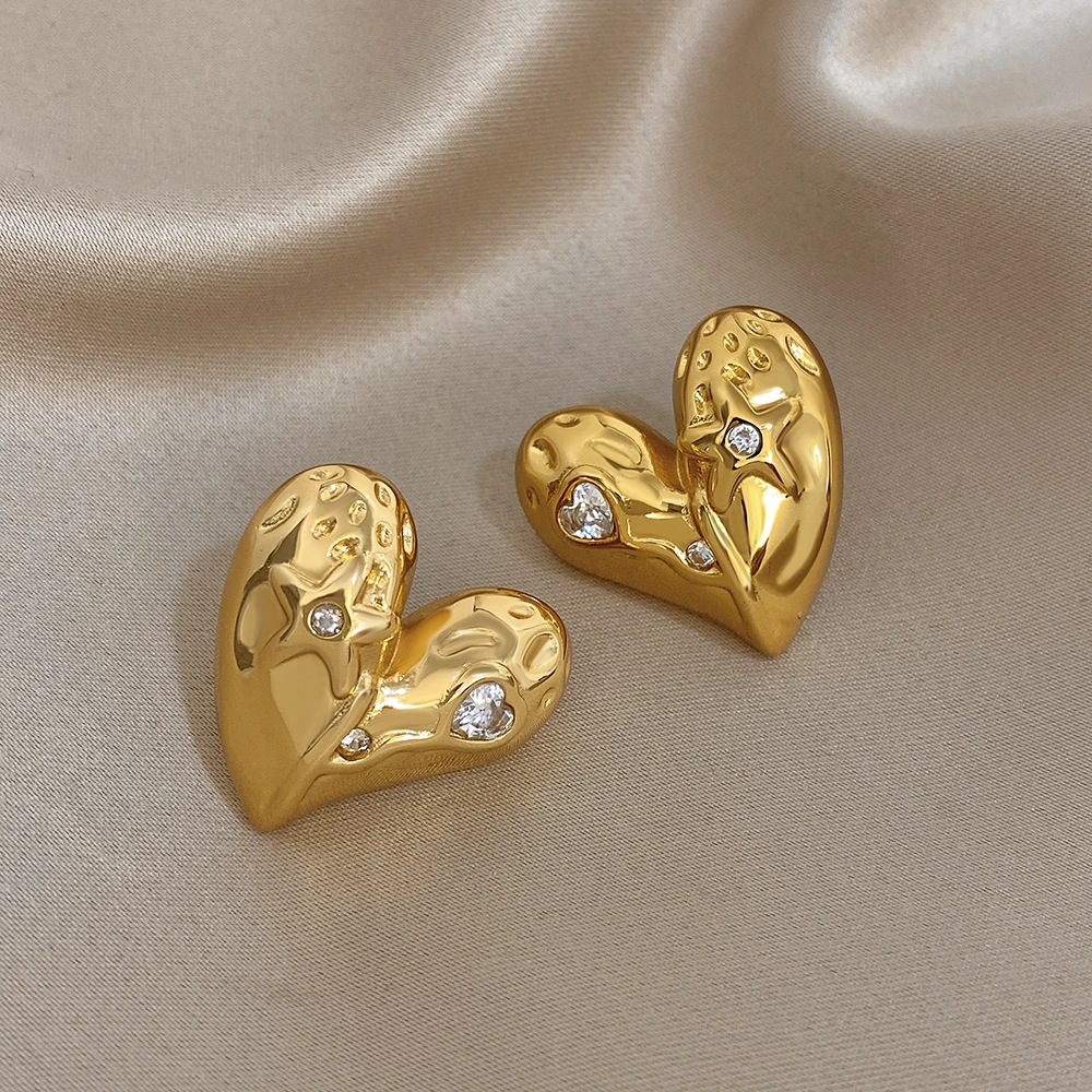 AENSOA عدم التماثل كامل القلب مكعب الزركون شغل المرأة وأقراط موضة مقاوم للماء Colorfast عيد الحب مجوهرات هدية