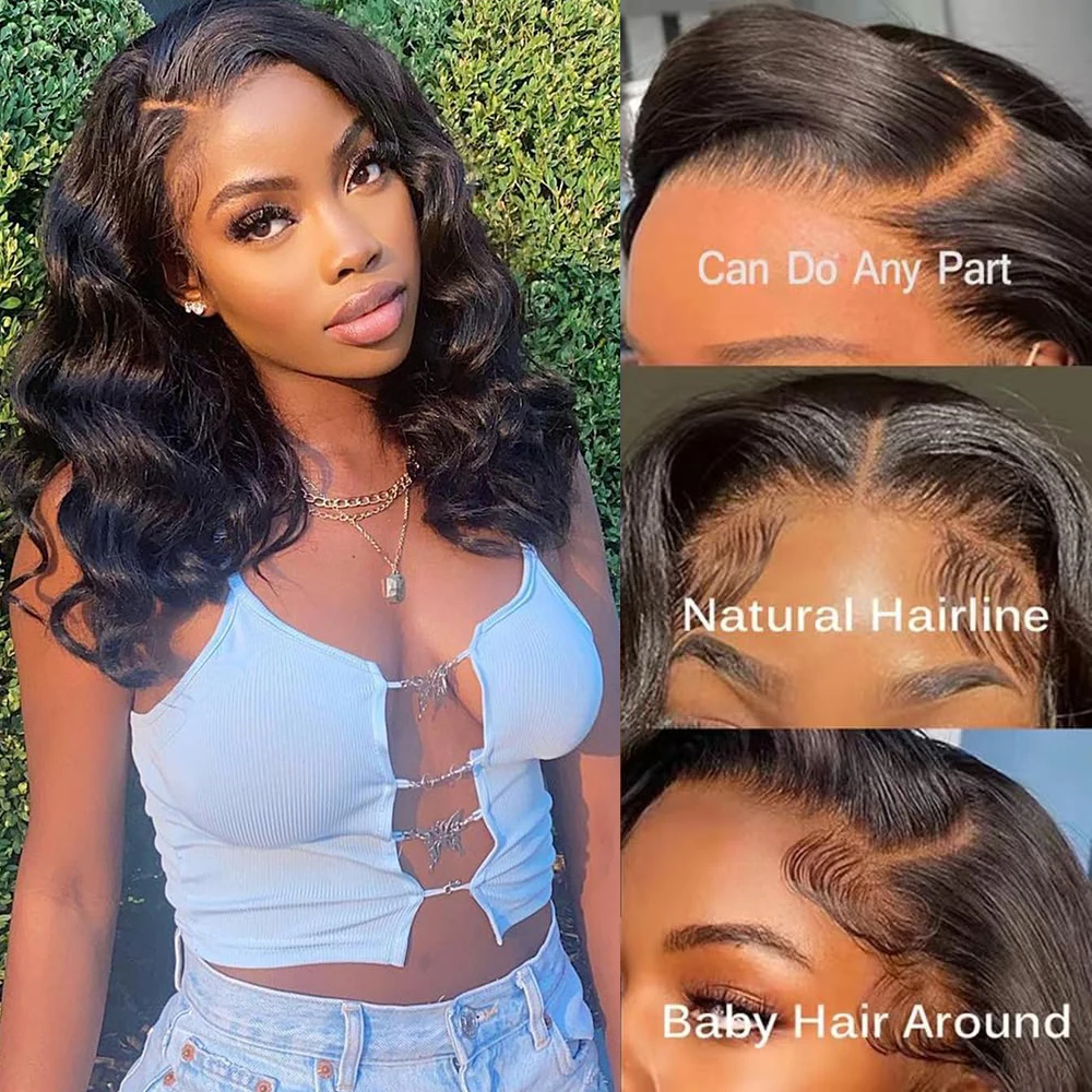 Body Wave Bob Lace Front Wig para Mulheres Negras, Cabelo Humano, 13*4 Lace Frontal Perucas, 4x4 Encerramento, Pré Arrancado, Curto