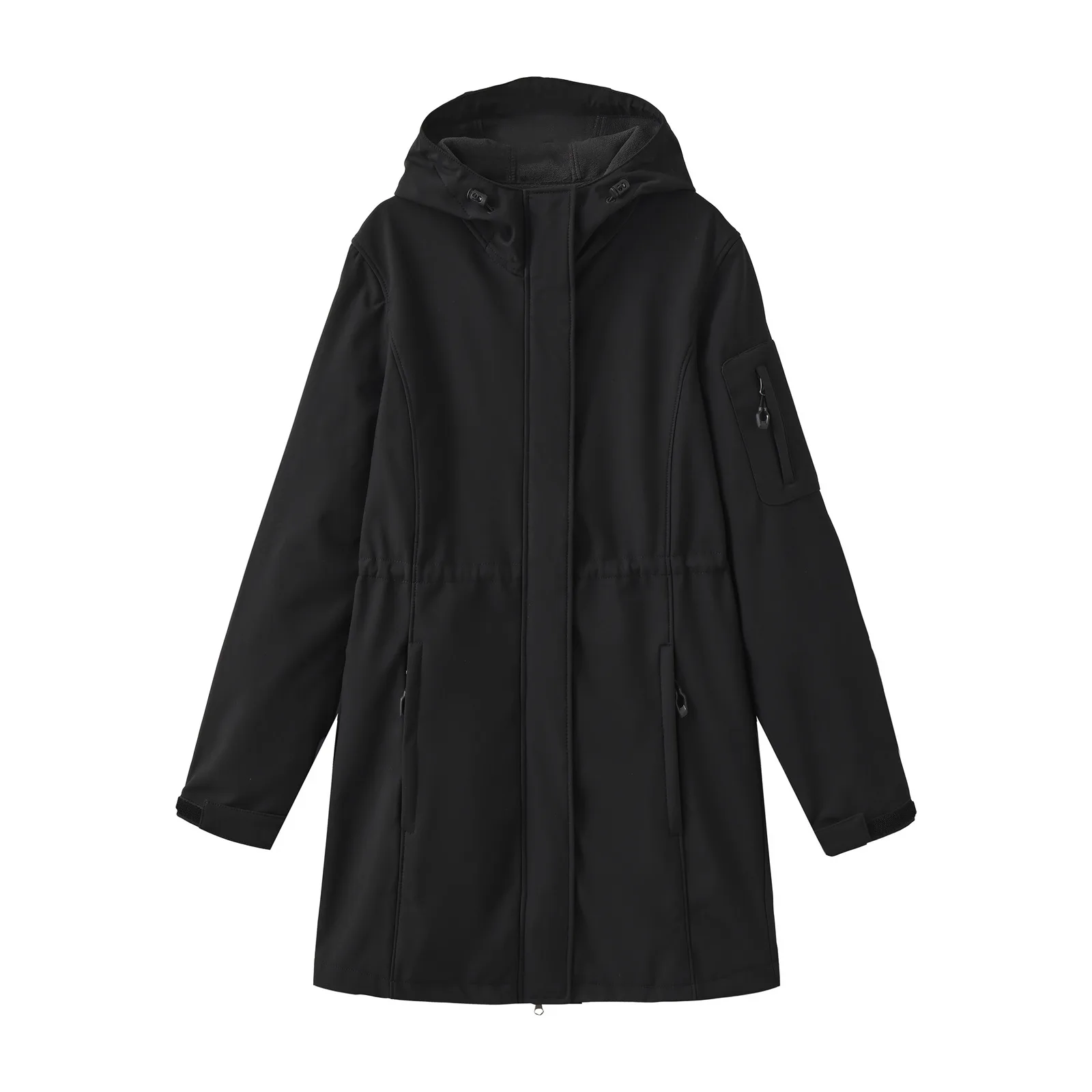 Women's Hooded Casual Comfortable Versatile Solid Color Fleece Lined Water Resistant Zipper Closure Long Sleeve Jacket Outerwear