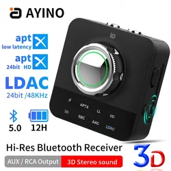 AYINO LDAC Bluetooth Audio Receiver Adapter with Mic Wireless RCA 3.5m Jack Aux 3D Stereo Music AptX HD for TV Car Speaker MR230