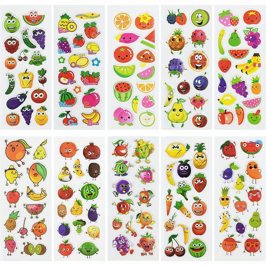 6 Sheets 3D Puffy Stickers Foam Vegetable Fruit Stickers Colored Sticker for Scrapbooking Teacher Reward Sticker DIY JXB view 6