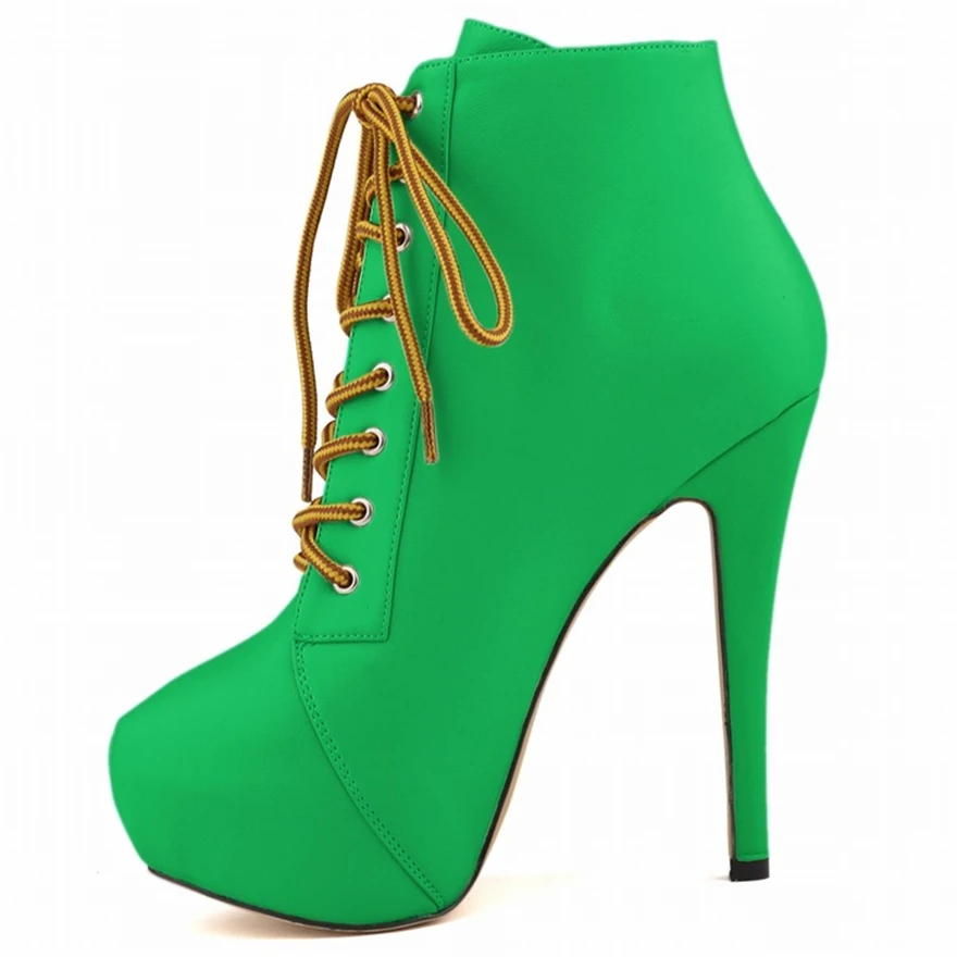 2025 Autumn Women Short Boots High Heels Platform Lace Up Retro Shoes Female Soft Leather Fashion Ankle Booties Party Round Toe