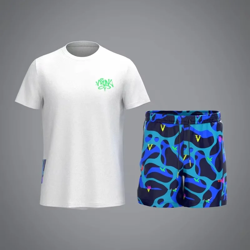 VRUNK Sommer-T-Shirt-Set für Damen und Herren, lässig, sportlich, locker geschnitten, Mesh, 3D-Druck, atmungsaktiv, Kurzarm und Shorts, Familien- und Kinder-T-Shirts – Detail 3