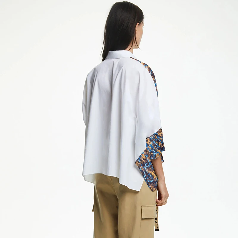 Women's Top Korean Version Fashion Irregular Splicing Design Female Shirts Vintage Loose Street Style Ladies Versatile Blouses