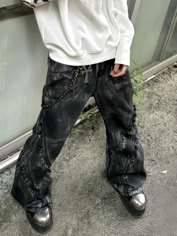 

American High Street Vibe Men's Wide Leg Jeans k Design Sensation Small ence Pants Youth Casual Wear Long Lasting