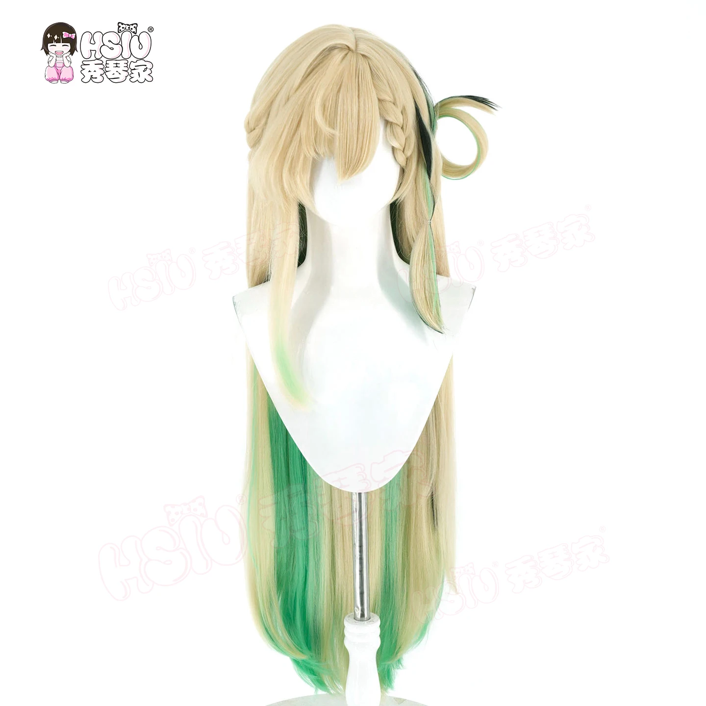 Lynae Cosplay-Perücke, HSIU, 95 cm, Flachs, gemischtes Grün, langes Haar, hitzebeständige synthetische Perücke + Perückenkappe, Spiel Wuthering Waves, Lynae Cosplay