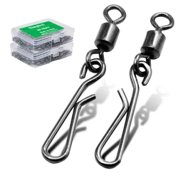 50-100pcs/box Stainless Steel Fishing Swivels Snap Interlock Rolling Swivel With Hooked Snap Hooks Fish Accessories Tool