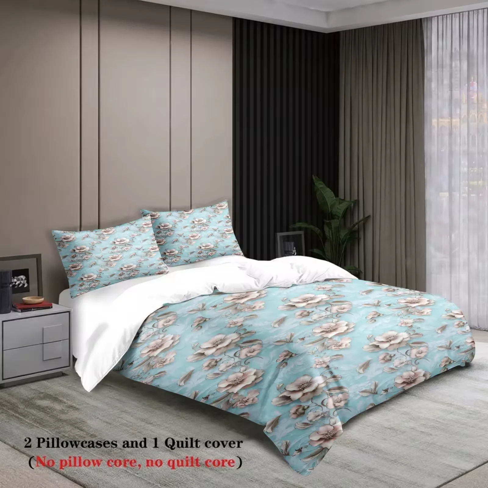 3Pcs bedding set  flowery pattern Single Twin Queen Size  With 2Pillowcases 50x75cm Single Twin Queen Size  Bedding accessories