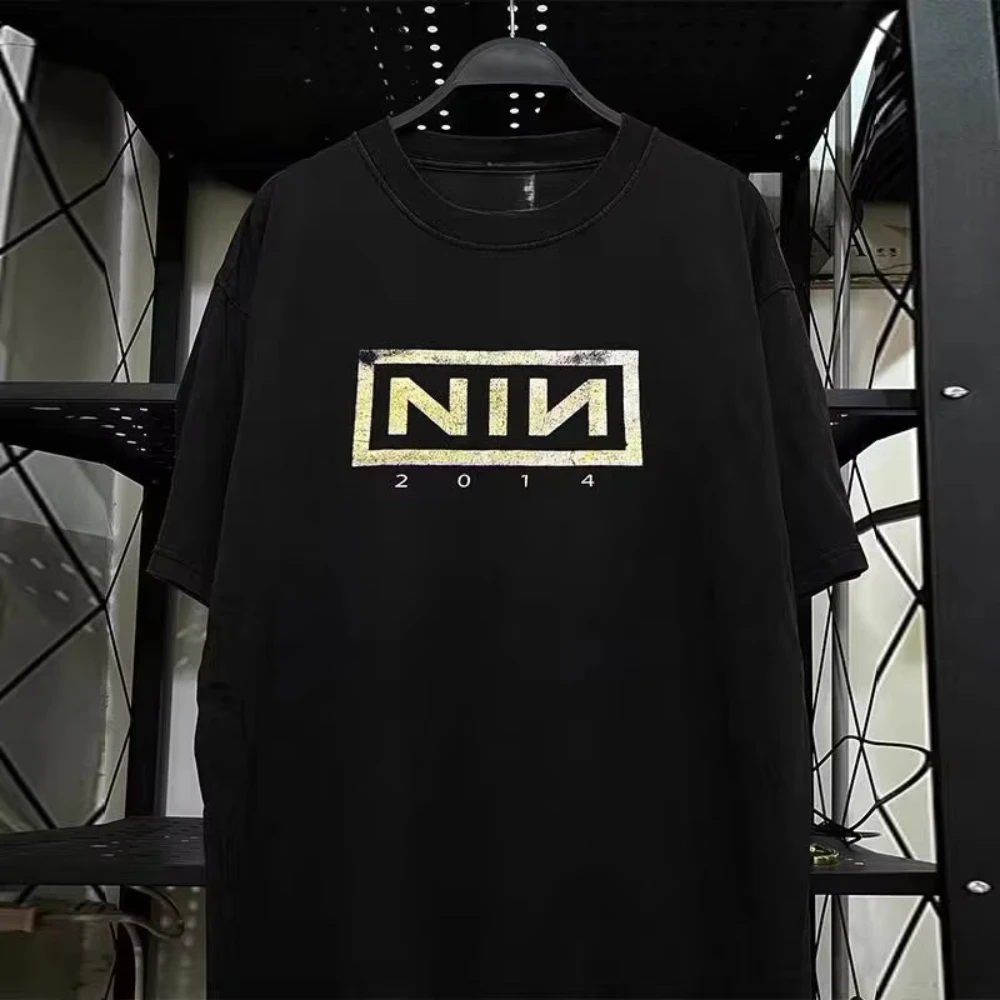 Nine Inch Nails Rock Band Men's and Women's Summer Casual Sports Short Sleeve Cotton  T-Shirt American Retro Crew Neck Tops Tide