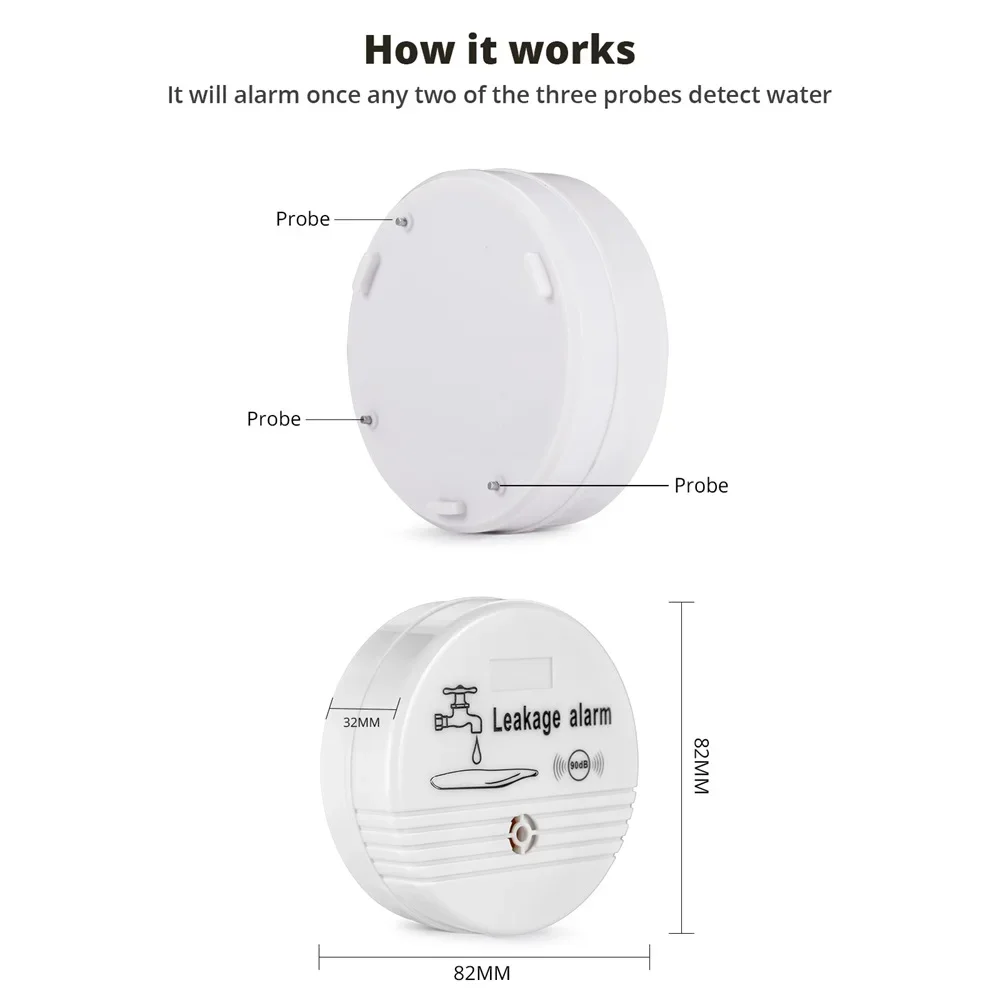 Fuers Water Leak Detector Alarm Sensitive Leak Drip Alert with 90db Loud Home Security Overflow Sensor for Kitchen Bathroom