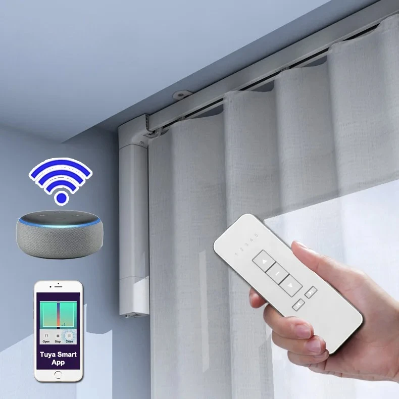 Modern Design Alexa Smart Metal Motorized Curtain Track Set Electric Curtain Poles for Home Office Hotels