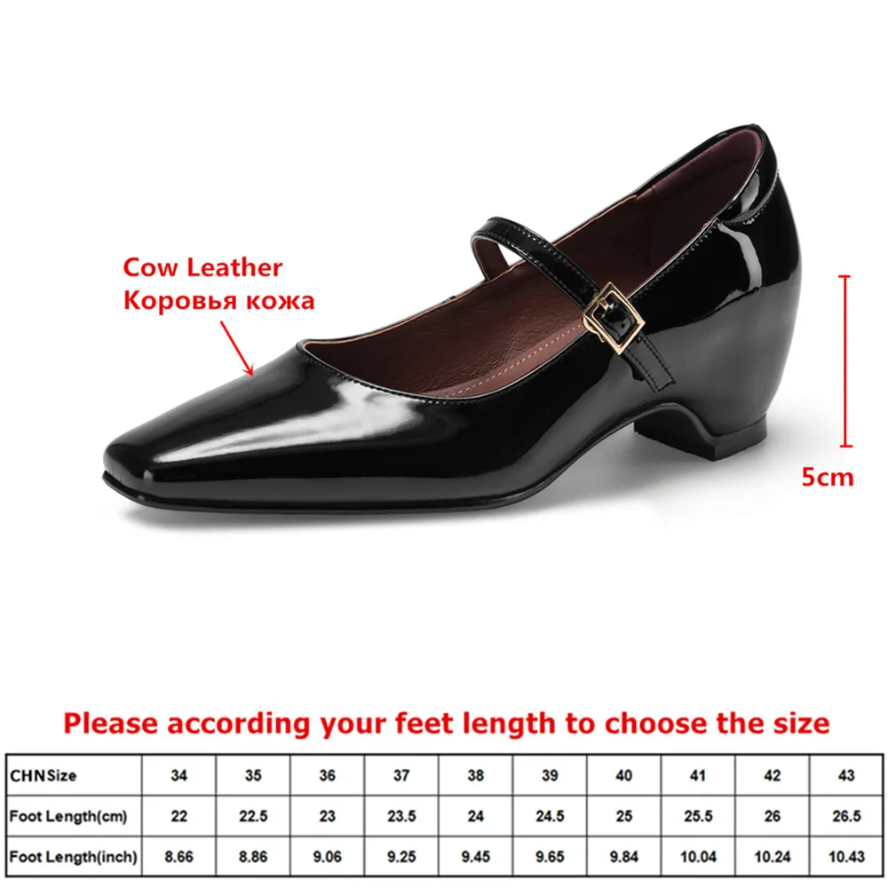 MILI-MIYA Women's Height-Enhancing Square-Toe Cow Leather Pumps In Solid Colour With Buckle Fastening Extra Large Sizes 34-42