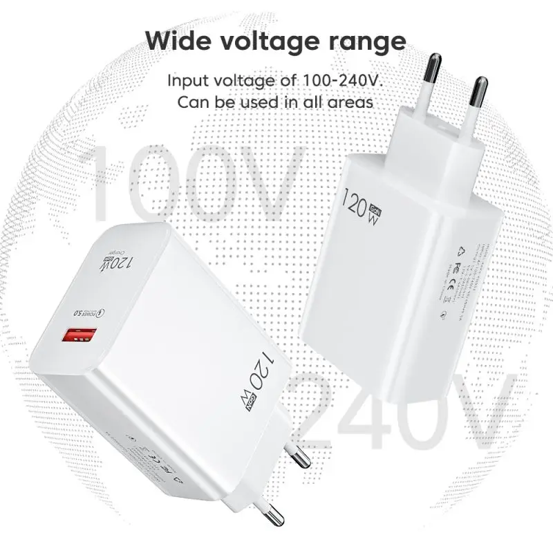 Caricabatterie USB da 120W ricarica rapida cavo USB C QC3.0 cavo di tipo C caricabatterie per telefono per Huawei Samsung Xiaomi caricabatterie rapido US UK EU