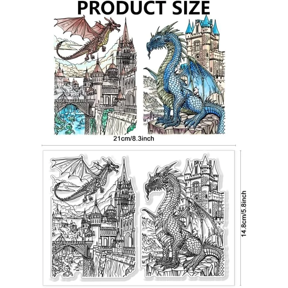 Dragon Clear Stamps Retro Castle Background Silicone Transparent Stamps for Cards Making Photo Album Journal Home Decoration