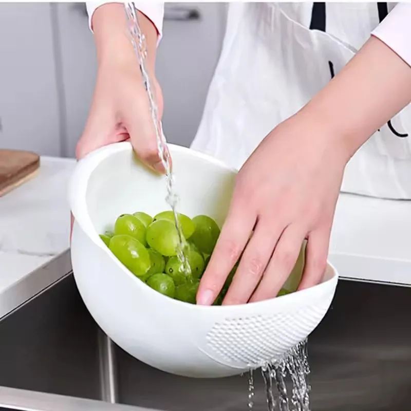 1pc 2-In-1 Rice Strainer, Beans Washer Strainers and Colanders - Washing Bowl for Vegetables and Fruits