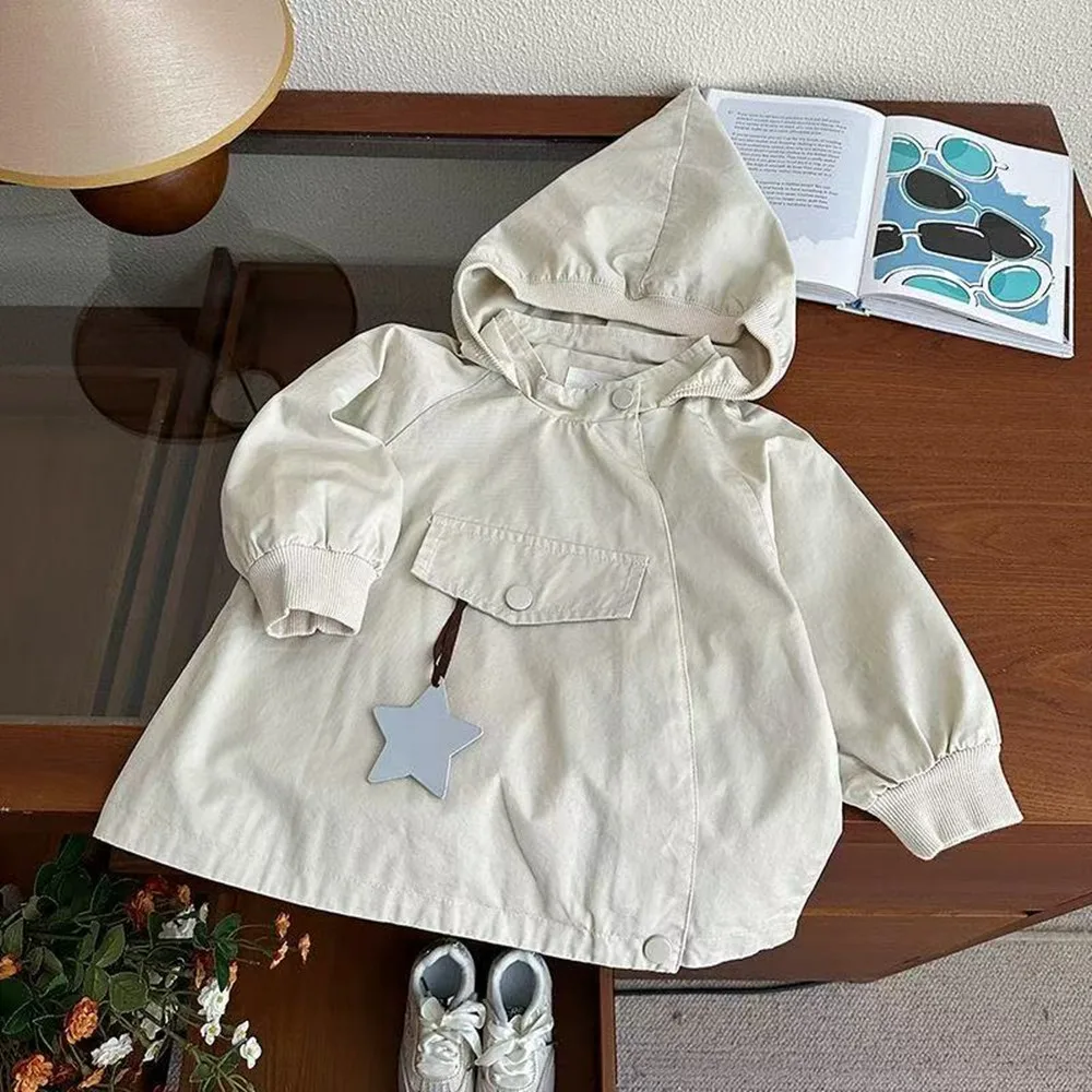 Baby Girls Hooded Windbreaker Jacket Spring Autumn Casual Style Children's Trench Coat Outerwear 1 3 5 6 Y