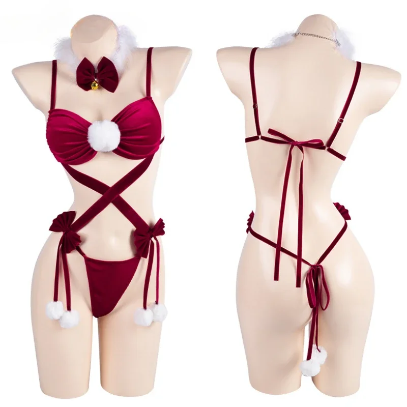 

Anime Girl Group Christmas Outfits Uniform Cosplay Women Xmas Santa Claus Clothes Costume Deep V Backless Bodysuit Nightwear