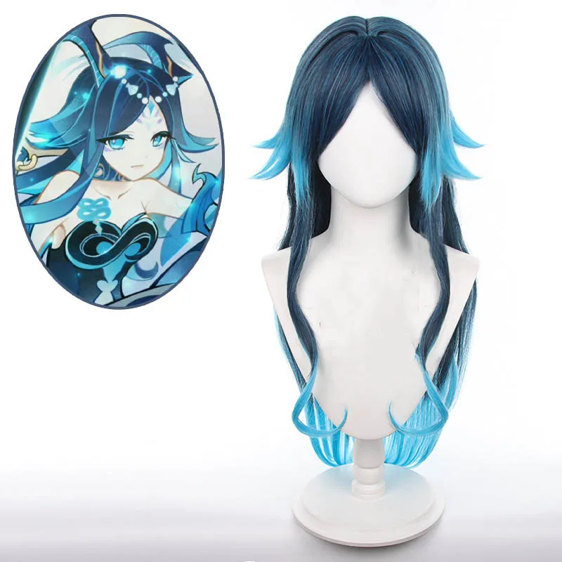 

Genshin Impact Bonanus Hydro Yaksha Cosplay Wigs Blue Gradient Long Hair Heat Resistant Synthetic Halloween Wigs Props