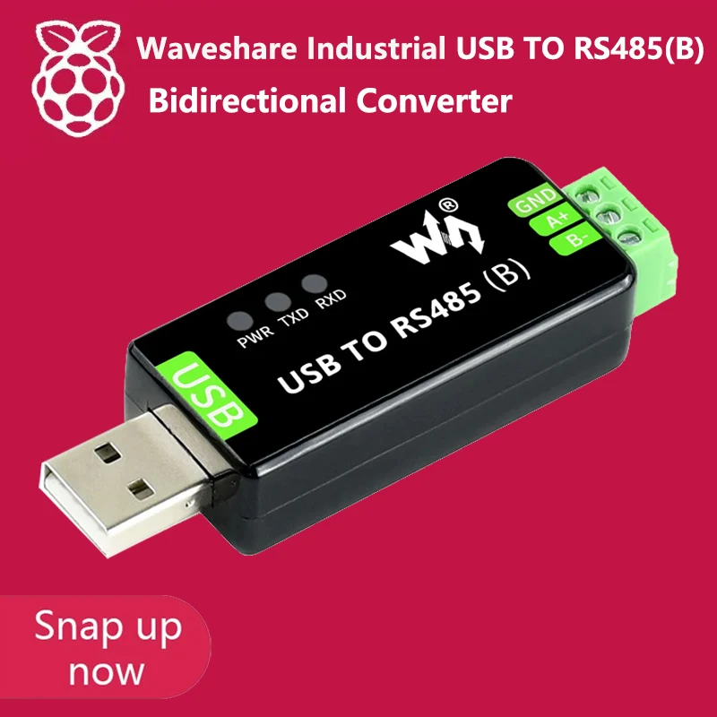 

Двунаправленный преобразователь Waveshare Industrial USB в RS485(B), встроенный оригинальный многозащитный модуль CH343G длиной 5 м, цветовая температура 15 ~ 70 ℃