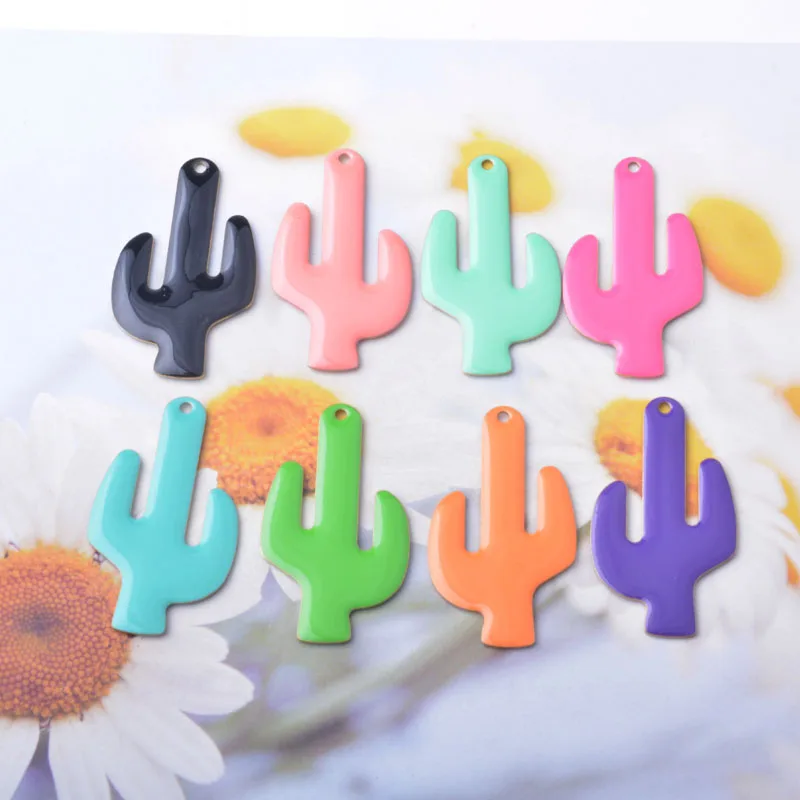 6 Stück Kupfer beidseitig emaillierte Kaktus-Anhänger, bunte Damen-Halsketten- und Ohrring-Accessoires, Öltropfen-Anhänger, DIY-Schmuckzubehör – Detail 3