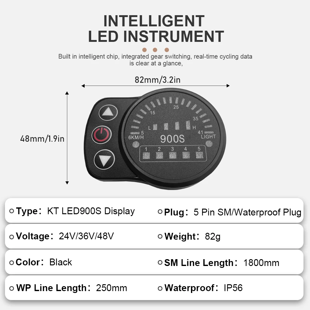 Electric Bike KT LED900S Display 24V/36V/48V E-bike Control Panel Waterproof or SM Plug For Electric Bike Conversion Kit