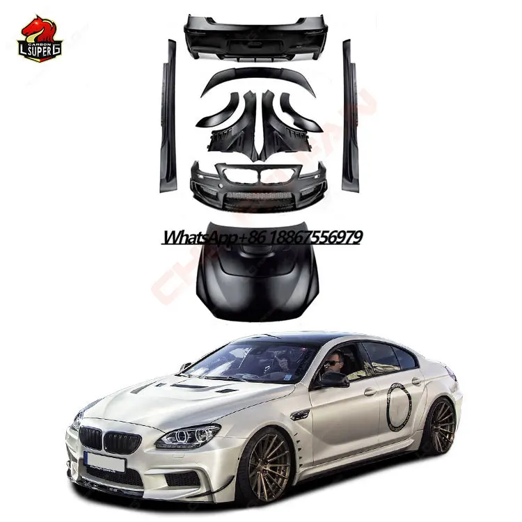 For 6 Series F06 F12 640i 650i Gran Coupe to PD Style Body Kit with Front Rear Bumper Fender Side Skirts Hood FRP Bodykit