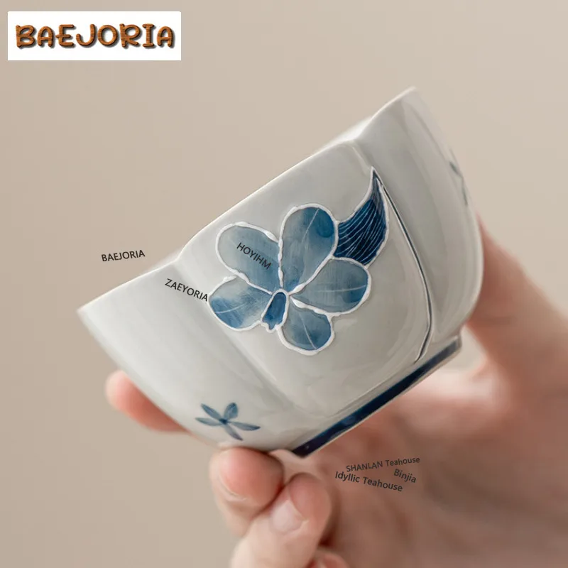 BAEJORIA 71ml Hand Drawn Lily Flower Master Cup Boutique Ceramic Lotus Petal Cup Tasting Mug Elegant Tea Bowl Master Cups Tea