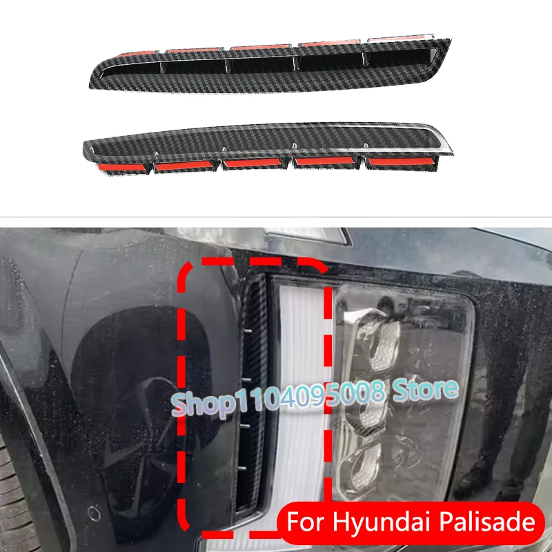 

For Hyundai Palisade 2020 2021 2022 2023 Front Bumper Grille Fog Light Lamp Eyelid Eyebrow Cover Trim Carbon Fiber Accessories