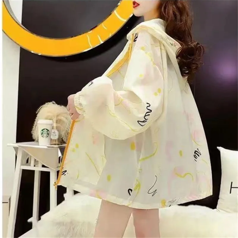 Women Sun Protection Clothes Summer Fashion Shawl Anti-UV Hooded Coat Wild Breathable print Ice Silk Long Sleeve Jacket G1947