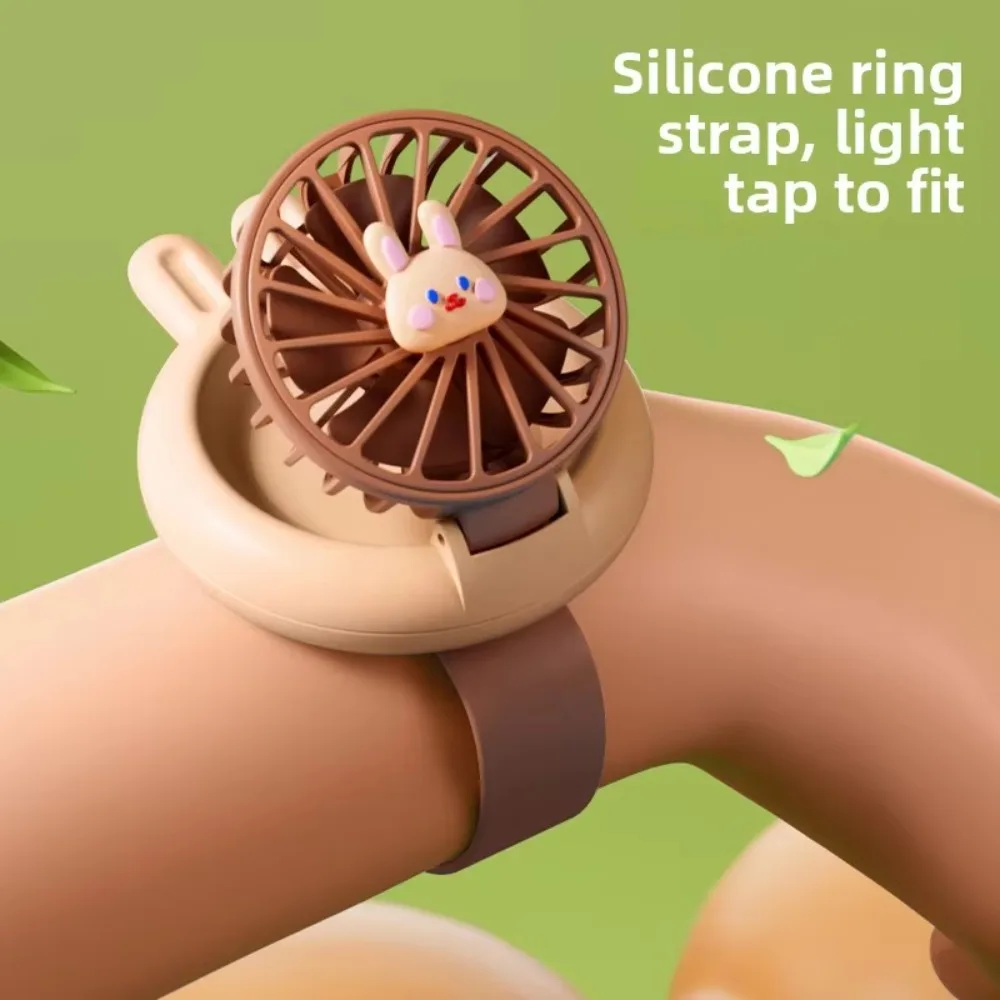 Kids Wearable Mini Fan USB Rechargeable Cartoon Watch Design 3 Speeds Handheld Fan with Soft Silicone Blades Safe For Toddlers