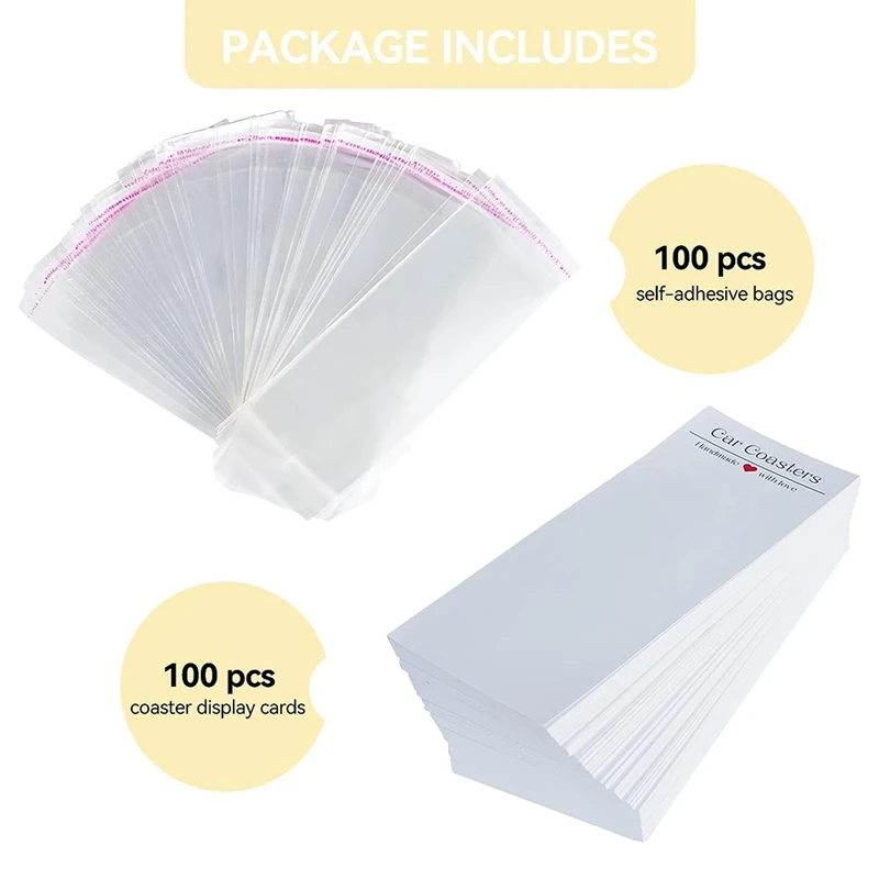 100Pcs Car Coaster Packaging For Selling, Sublimation Car Coasters Cards With 100Pcs Bags, Sublimation Replacement