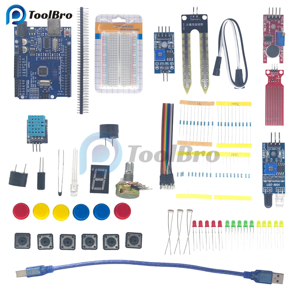 Basic Starter Learning Kit for Arduino UNO R3 Projects Electronics Components DIY Kit Solderless Breadboard Resistor Switch